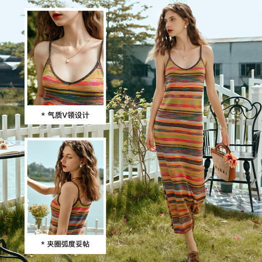 OLrain欧芮儿彩色吊带连衣裙女早春2024年新款复古条纹针织背心裙 商品图3