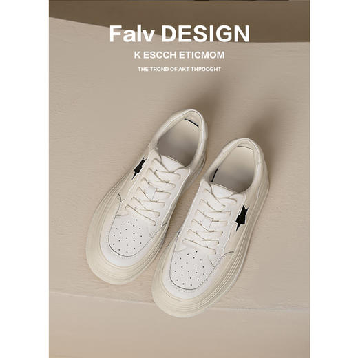 【女鞋专场】圆头厚底内增高真皮小白鞋女2023年春款系带百搭休闲鞋韩版星星鞋 商品图5