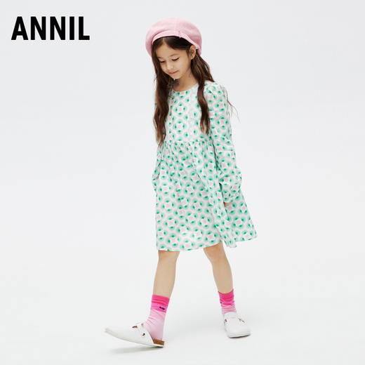 女童连衣裙新款春装清新印花纯棉甜美弹力时尚裙子安奈儿童装EG413030 商品图4