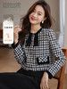 【年货节】熙世界法式优雅小香风外套女2025冬季新款格纹粗花呢蝴蝶结加厚短外套 商品缩略图0