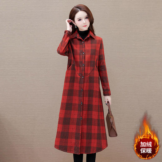 秋冬季新款，加绒外套格子大衣中长款单排扣厚款保暖女士外套QYM-LRX-XYM926-Y 商品图1