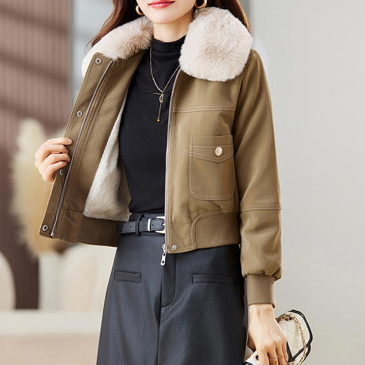 冬季新款，加绒皮夹克外套女短款时尚小款机车服加棉皮衣小棉服HR-JNNS23198A 商品图0