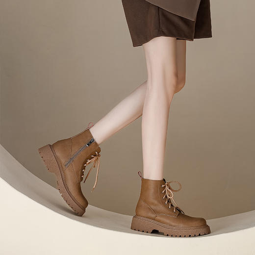 【女鞋专场】真皮厚底马丁靴女2023年秋冬新款英伦风小个子粗跟复古短靴大黄靴 商品图1