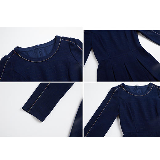 司歌长袖圆领冬连衣裙弹力收腰百搭净色气质A881025 商品图1