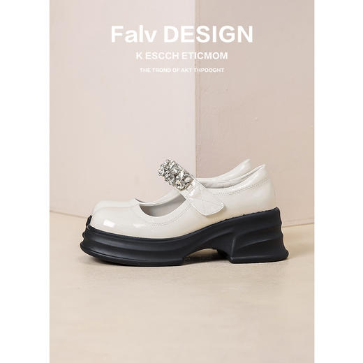 【女鞋专场】厚底真皮玛丽珍女鞋2023年夏季新款松糕底一字带水钻白色乐福鞋女 商品图5