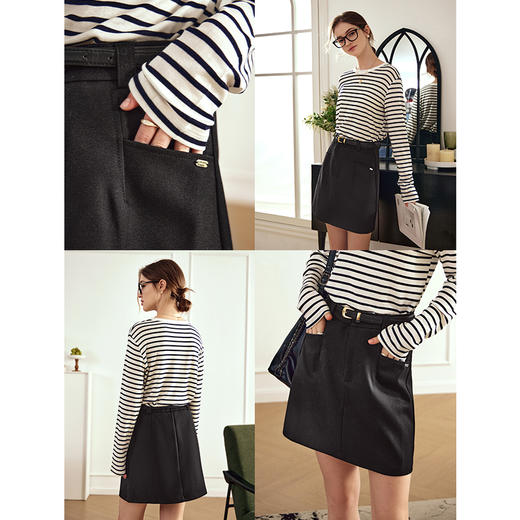 OLrain欧芮儿黑色半身裙女秋冬2023年新款复古高腰显瘦短半裙 商品图2