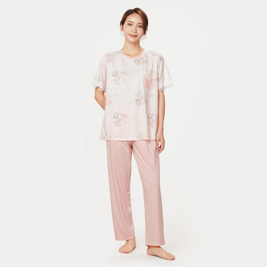 都市丽人生活家居春夏睡衣女抗皱绵家居服薄款短袖长裤女士套装LH42C6 商品图1