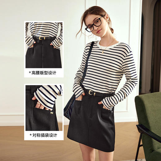 OLrain欧芮儿黑色半身裙女秋冬2023年新款复古高腰显瘦短半裙 商品图3