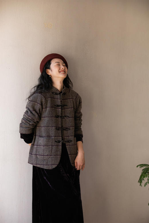 牧衣游原创 进口格纹羊毛呢混纺短外套复古新中式毛呢大衣 方长 商品图5