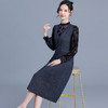 拼结假两件长袖裙，时尚中老年妈妈装牛仔蓝色厚款中长款连衣裙QYM-KED-H1573-Y 商品缩略图1