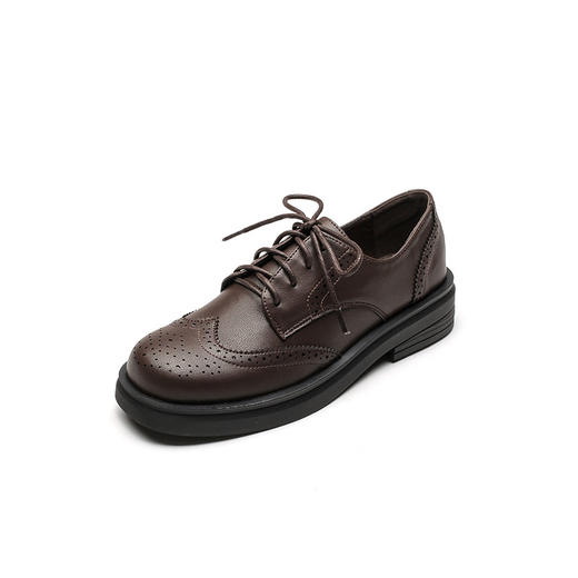 【女鞋专场】真皮小皮鞋女英伦风2023年春秋新款软皮百搭平底复古布洛克单鞋女 商品图3