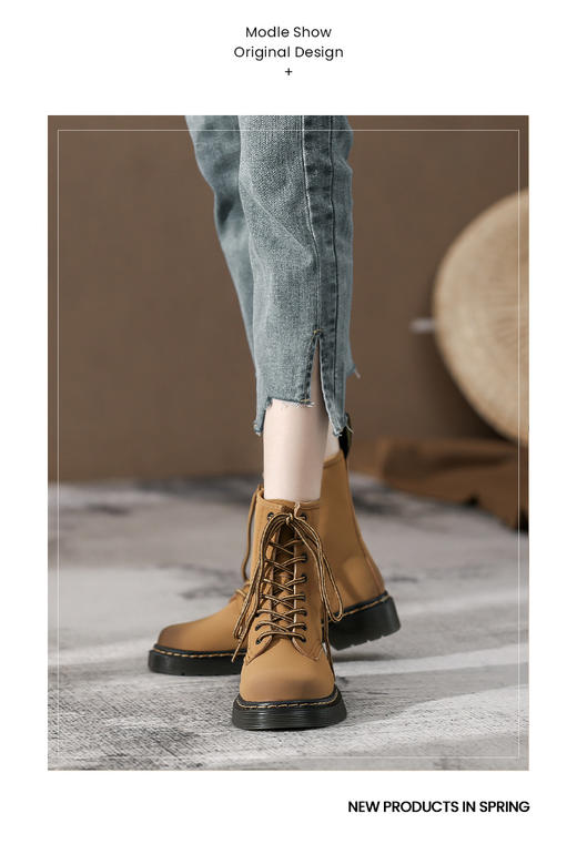 【女鞋专场】经典英伦风工装短靴女2023秋冬新款网红厚底大黄靴马丁靴显瘦靴子 商品图5