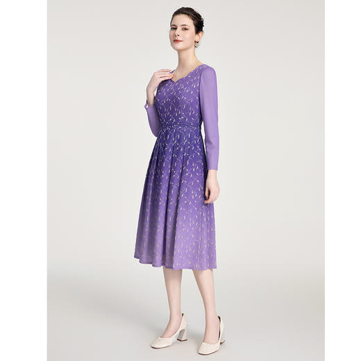 司歌冬长袖弹力连衣裙渐变柔软V领A881065 商品图0