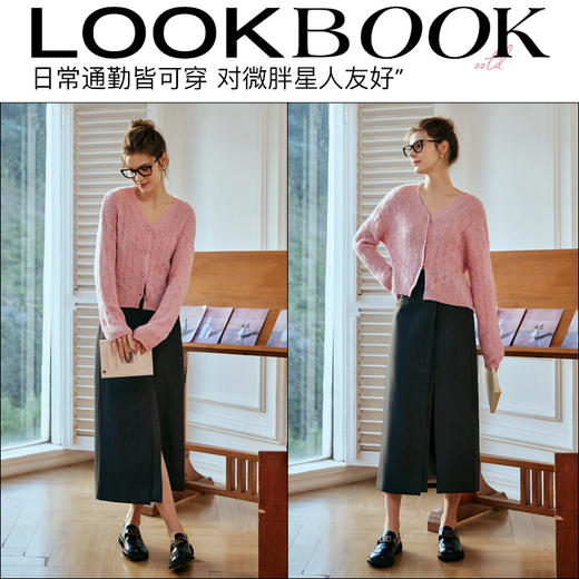 OLrain欧芮儿粉色针织衫女秋冬2023年新款V领绞花薄款开衫外套 商品图4