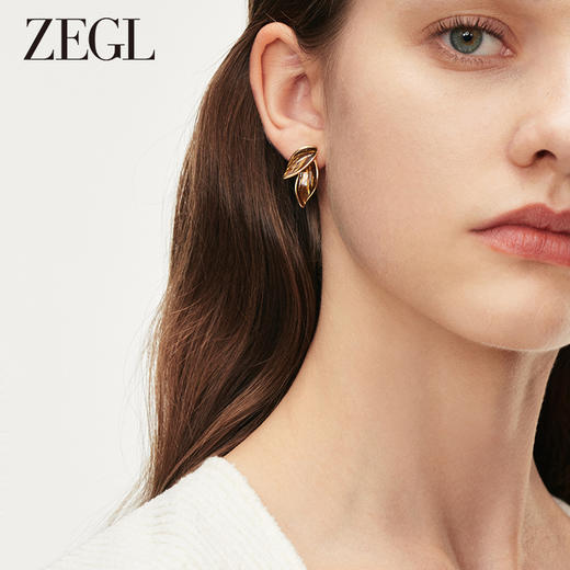ZEGL棕色落叶耳环女2023新款爆款秋冬耳钉高级感925银针复古耳饰 商品图3