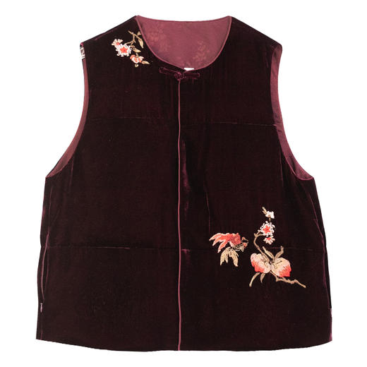 牧衣游原创 丝绒刺绣无袖羽绒马甲95白鸭绒东方新中式马夹 白鹤眠 商品图4