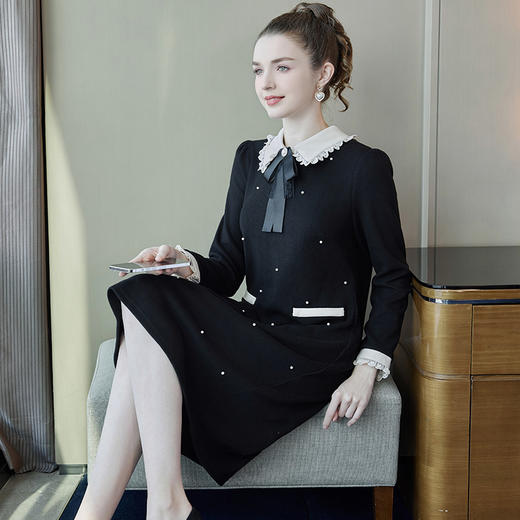 奢姿2024年冬季新款大码女装气质翻领裙子胖妹妹减龄蝴蝶结连衣裙3234803044// 商品图2