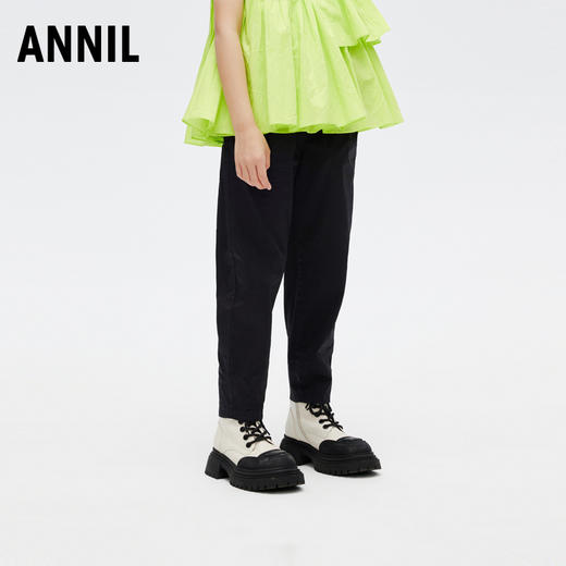 女童裤子新款春装休闲萝卜裤弹力黑色束脚刺绣长裤安奈儿童装EG416025 商品图1