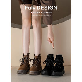 【女鞋专场】真皮复古绒面马丁靴女2023年英伦百搭软皮厚底短靴秋冬季中筒靴子