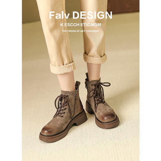 【女鞋专场】前系带真皮英伦风厚底马丁靴女2023年秋冬新款法式复古擦色短靴女 商品图0