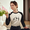 OLrain欧芮儿黑白撞色长袖T恤女早春2024新款宽松插肩刺绣套头衫 商品缩略图1