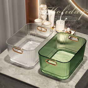 【百搭收纳！轻奢桌面盒】加厚结实耐用PET梳妆台护肤品收纳筐透明杂物零食化妆品整理盒