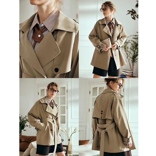 OLrain欧芮儿卡其色风衣女早春2024新款复古学院小个子宽松外套 商品图3