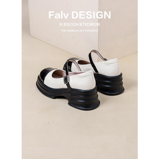 【女鞋专场】松糕厚底法式玛丽珍女单鞋2023春秋拼色真皮一字带粗跟英伦乐福鞋 商品图5