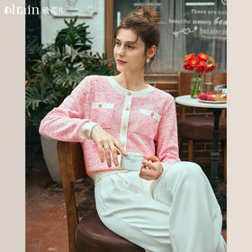 OLrain欧芮儿粉色小香风针织衫女早春2024年新款宽松别致套头毛衣