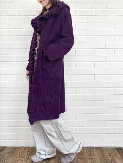 TYNVIE 荷叶边连帽针织大衣-紫色 商品图8