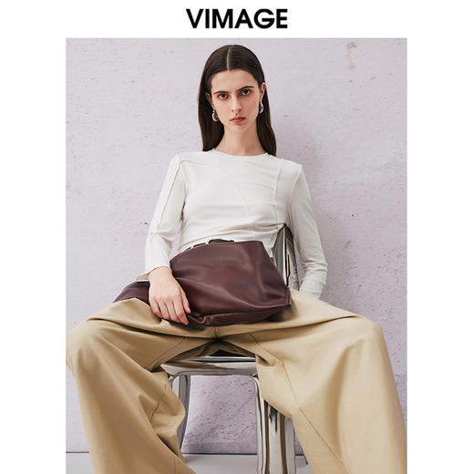VIMAGE纬漫纪春季新款时尚百搭打底舒适圆领短款T恤女V2102709 商品图0