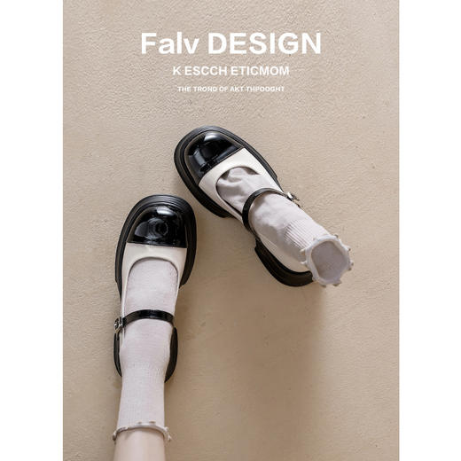 【女鞋专场】松糕厚底法式玛丽珍女单鞋2023春秋拼色真皮一字带粗跟英伦乐福鞋 商品图1