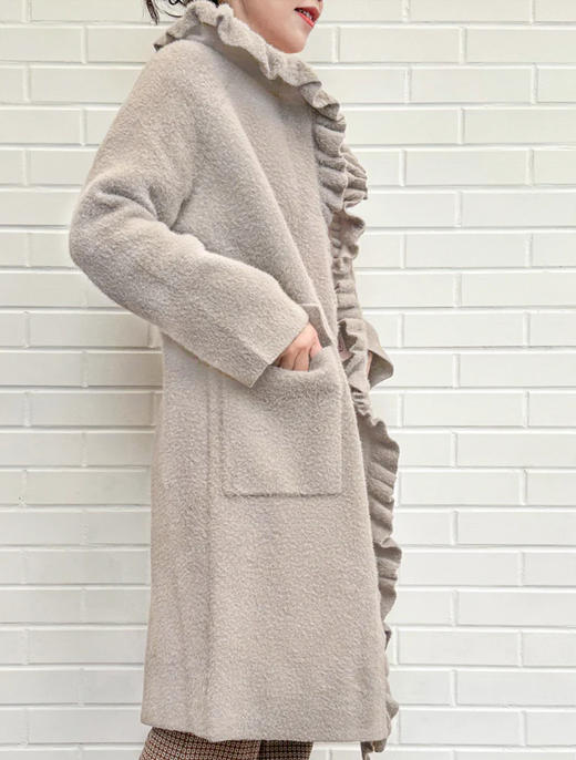 TYNVIE 荷叶边连帽针织大衣-灰色 商品图2