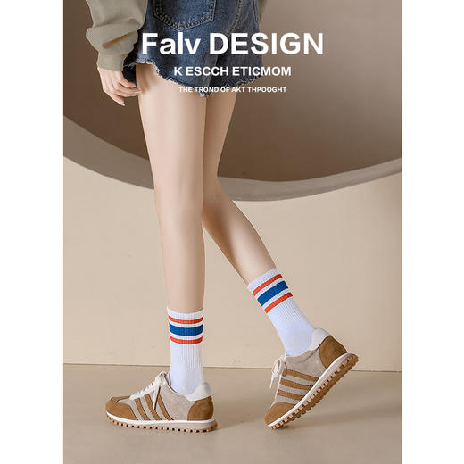 【女鞋专场】德训鞋女2023春季新款韩系圆头拼色真皮运动休闲饼干鞋女阿甘板鞋 商品图2