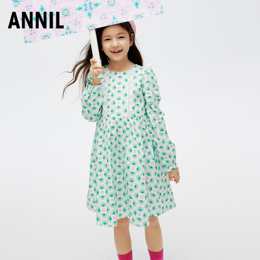 女童连衣裙新款春装清新印花纯棉甜美弹力时尚裙子安奈儿童装EG413030 商品图0