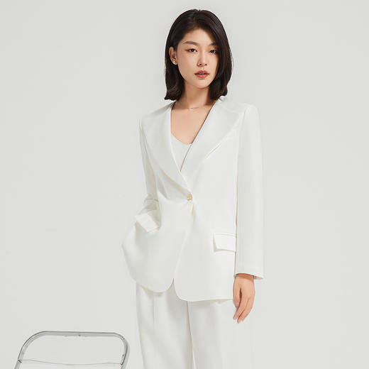 IWY/干练白色一粒扣西装套装女秋冬新款职业装套装高端商务工作服C13518+P33518-白色 商品图6