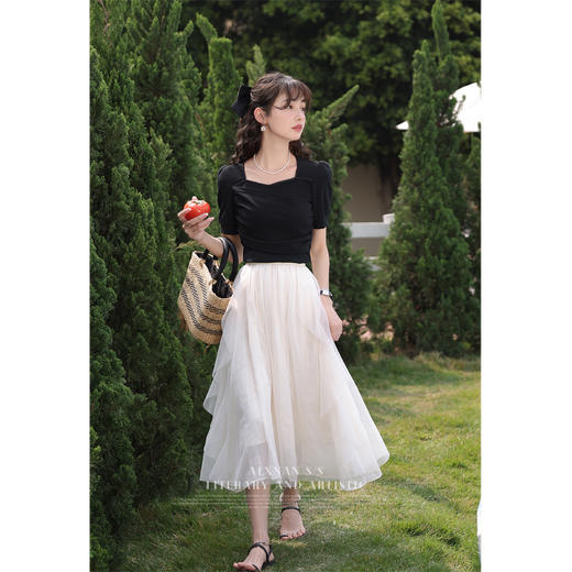 鹿向南《月光童话》法式2023新款a字半身裙女小个子夏季网纱裙子 商品图1