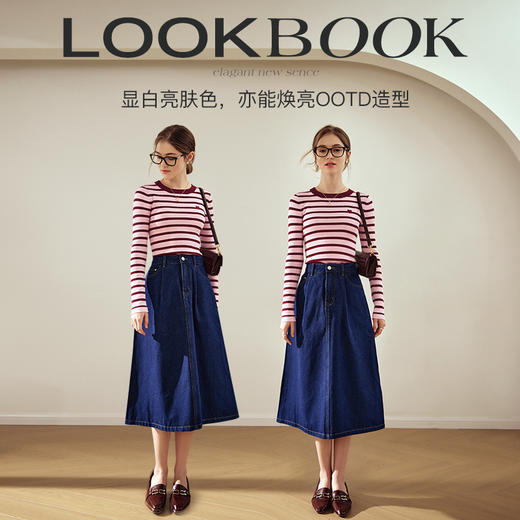 OLrain欧芮儿条纹针织衫女早春2024年新款美式复古宽松撞色毛衣 商品图4