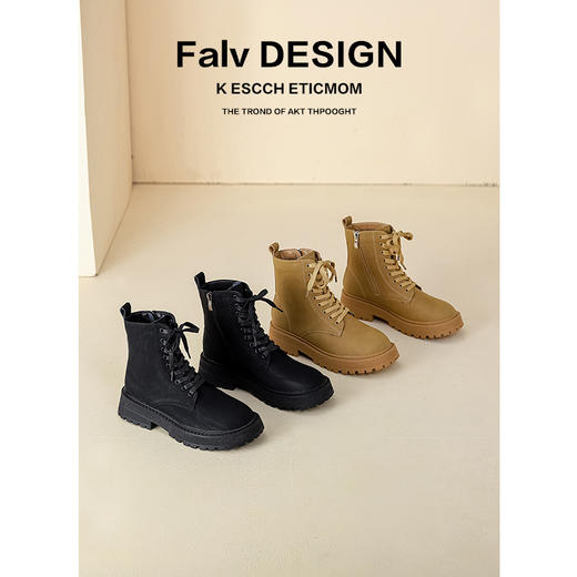 【女鞋专场】真皮英伦风厚底马丁靴女2023年春秋新款百搭短靴复古纯色大黄靴女 商品图1