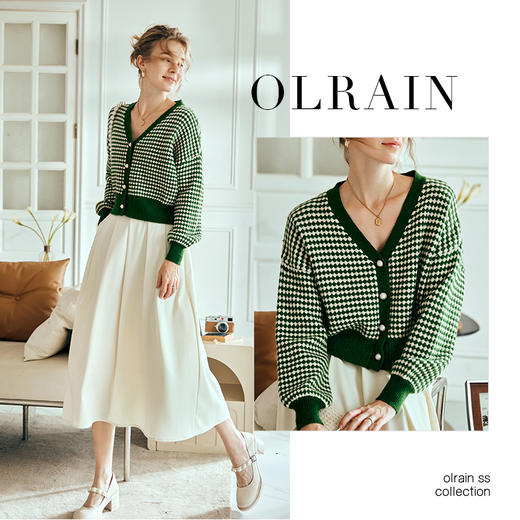 OLrain欧芮儿条纹针织衫女早春2024年新款慵懒风v领薄开衫外套 商品图2