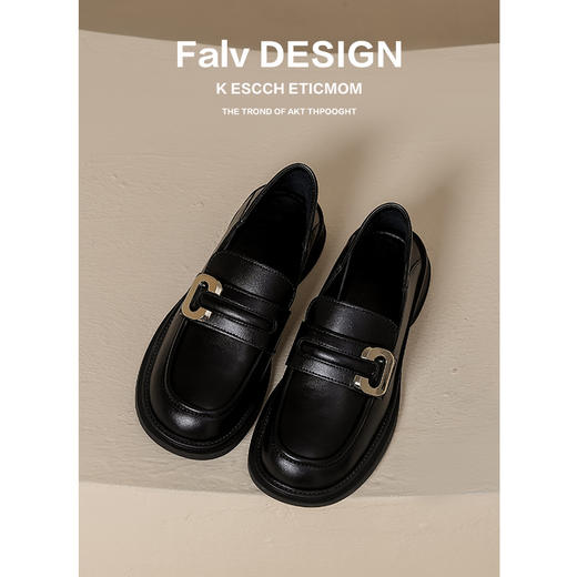 【女鞋专场】2023年春季新款厚底真皮乐福鞋圆头踩后跟一脚蹬学院风小皮鞋女 商品图5