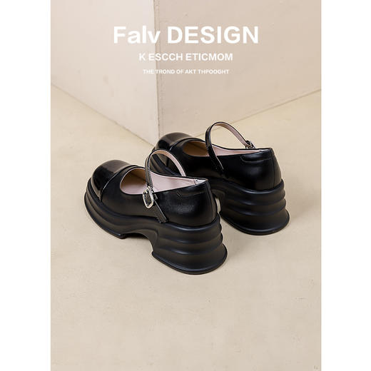 【女鞋专场】松糕厚底法式玛丽珍女单鞋2023春秋拼色真皮一字带粗跟英伦乐福鞋 商品图2