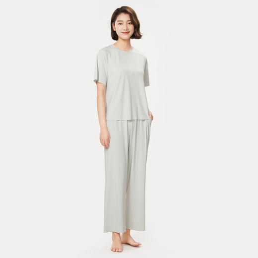 都市丽人生活家居春夏睡衣女牛奶丝抽条家居服薄款短袖长裤女士牛奶丝套装LH42B5 商品图1