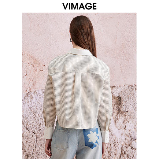 VIMAGE纬漫纪春季新款简约条纹长袖衬衫衬衣女上衣V2109711 商品图4