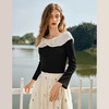 OLrain欧芮儿法式黑色针织衫女早春2024年新款一字领长袖打底衫 商品缩略图1