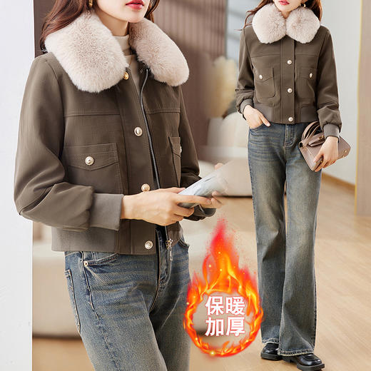冬季新款，加绒皮夹克外套女短款时尚小款机车服加棉皮衣小棉服HR-JNNS23198A 商品图2