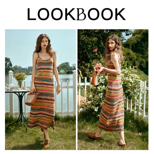 OLrain欧芮儿彩色吊带连衣裙女早春2024年新款复古条纹针织背心裙 商品图4