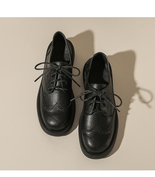 【女鞋专场】真皮小皮鞋女英伦风2023年春秋新款软皮百搭平底复古布洛克单鞋女 商品图7