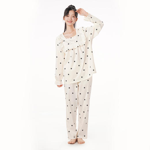 都市丽人好睡好眠春夏睡衣女32支纯棉单面家居服薄款长袖长裤女士纯棉套装LH42A5 商品图1