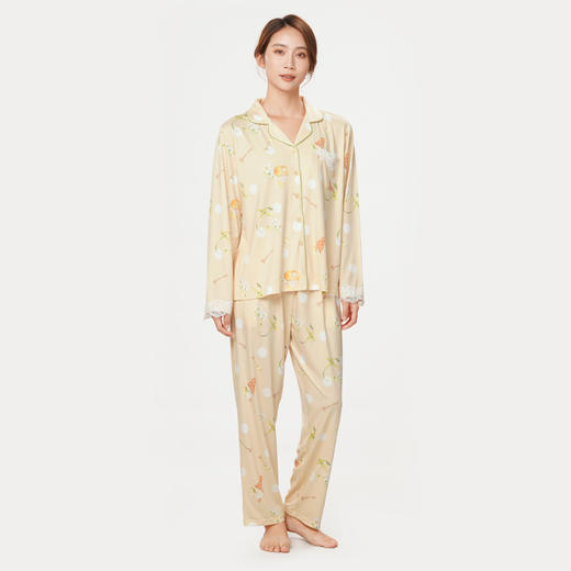 都市丽人好睡好眠春夏睡衣女抗皱绵家居服薄款长袖长裤女士套装LH41A7 商品图1